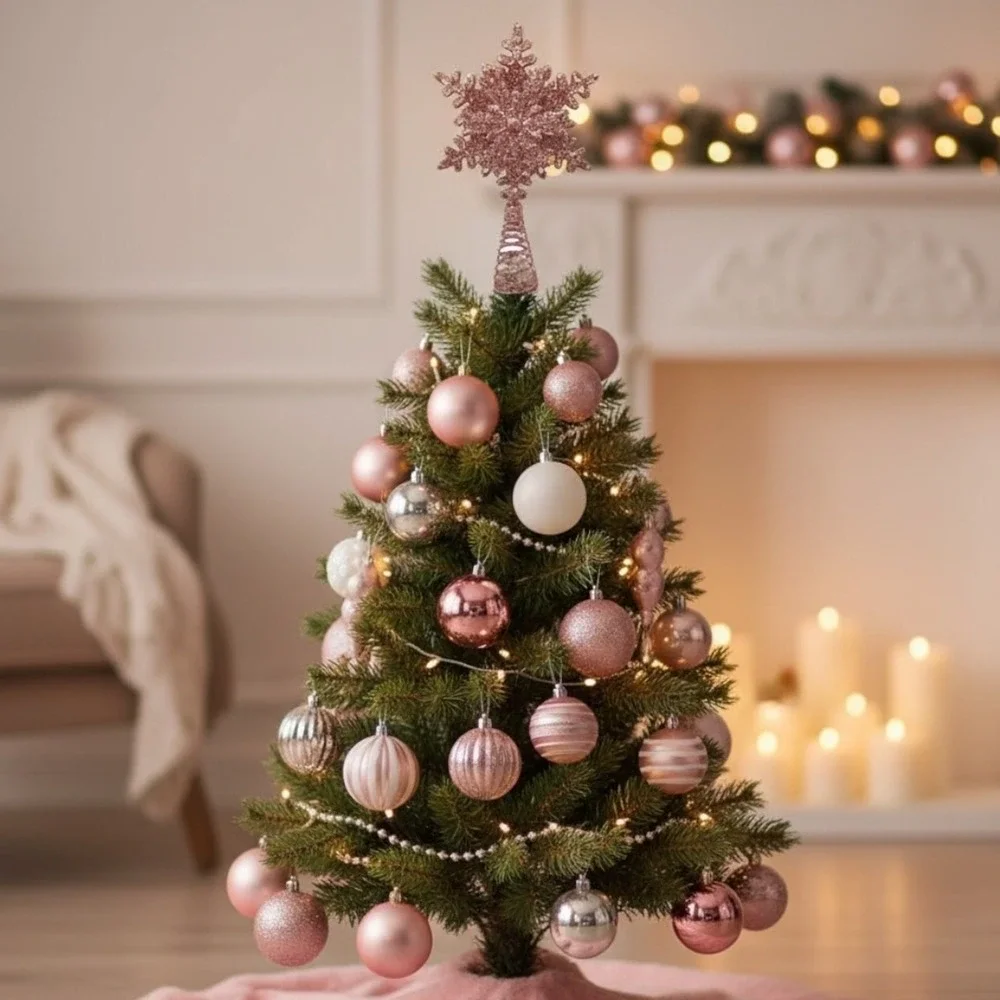 Pink Snowflake Mini Tree Topper Christmas Glitter Decor Metal‎ Spiral